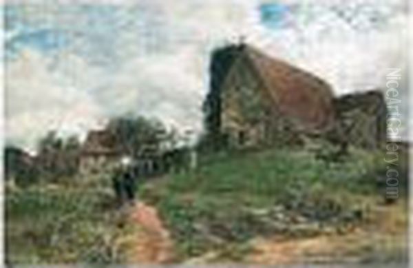 The Church With Hospital Of St Nicholas, Hambledown Near Canterbury Oil Painting by Samuel Bough