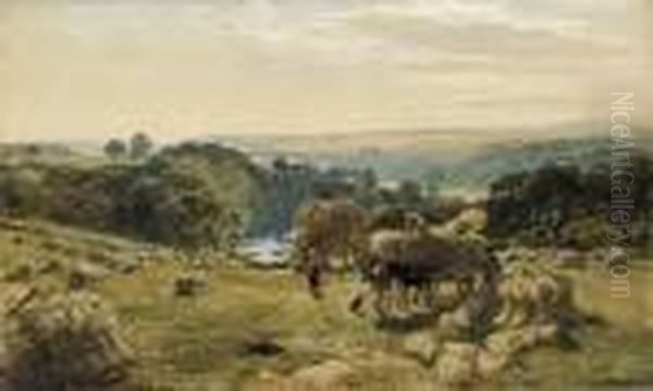 Landscape With Harvest Oil Painting by Samuel Bough