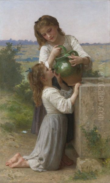 A La Fontaine (at The Fountain) Oil Painting by William-Adolphe Bouguereau