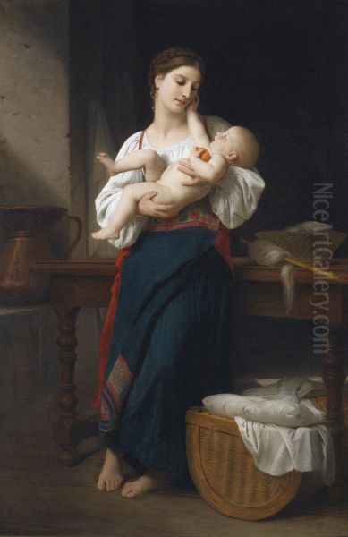 Premieres Caresses (premier Reduction) Oil Painting by William-Adolphe Bouguereau