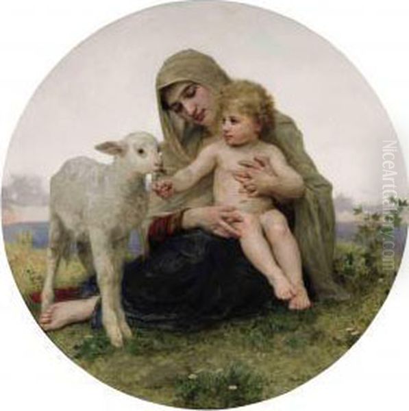 La Vierge A L'agneau Oil Painting by William-Adolphe Bouguereau