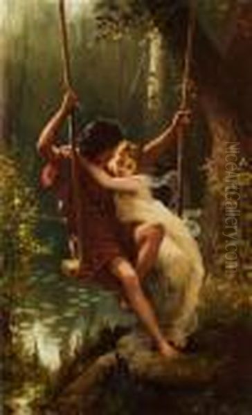 Junges Paar Auf Der Schaukel Oil Painting by William-Adolphe Bouguereau