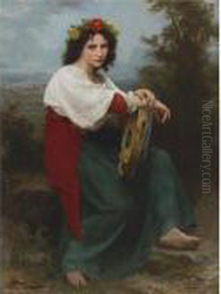 L'italienne Au Tambour De Basque Oil Painting by William-Adolphe Bouguereau