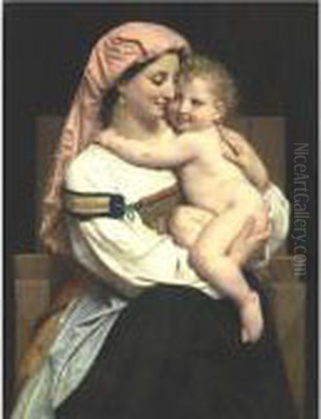 Woman Of Cervara And Her Child Oil Painting by William-Adolphe Bouguereau