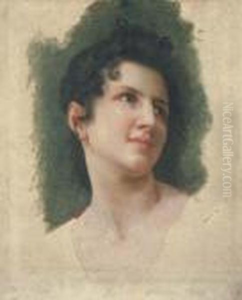 Etude De Tete De Femme Brune, De Trois-quarts Oil Painting by William-Adolphe Bouguereau