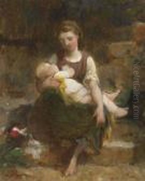 Jeune Femme Et Enfant Oil Painting by William-Adolphe Bouguereau