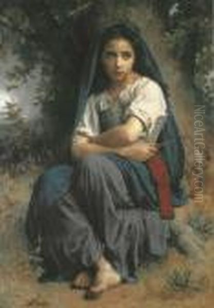 La Petite Tricoteuse Oil Painting by William-Adolphe Bouguereau