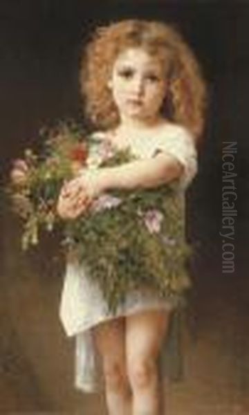 Enfant Tenant Des Fleurs Oil Painting by William-Adolphe Bouguereau