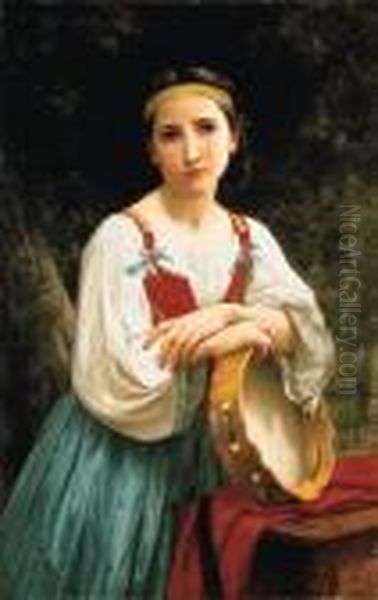 Bohmienne Au Tambour De Basque (gypsy Girl With Basquetambourine) Oil Painting by William-Adolphe Bouguereau