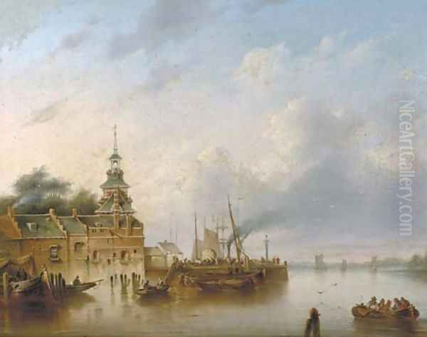 Activities at the Oude Hoofdpoort, Rotterdam Oil Painting by Gerardus Hendriks