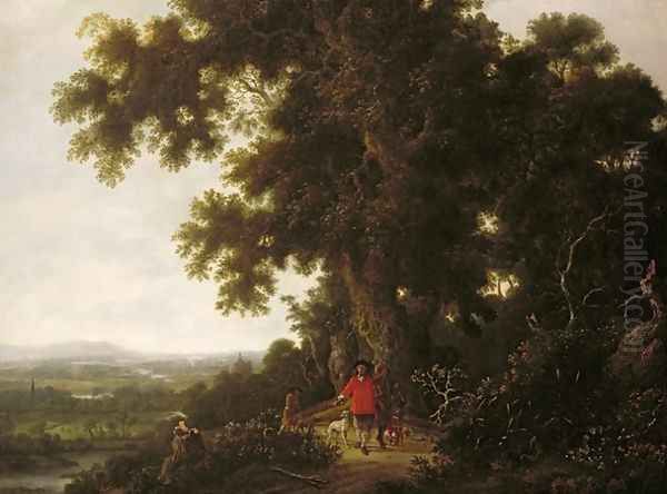 Landscape with Huntsmen and their Hounds Oil Painting by Joris van der Haagen or Hagen