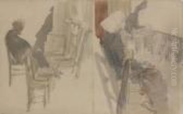 Dans Une Eglise, Deux Etudes De Personnages Assis Oil Painting by Emile-Antoine Bourdelle