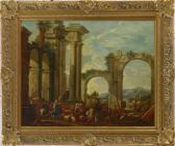 Landscape With Ruins And Figures Oil Painting by Sebastian Bourdon