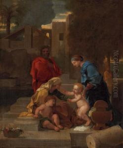 The Holy Family With Saint Elizabeth And The Infant Saint John Thebaptist Oil Painting by Sebastian Bourdon