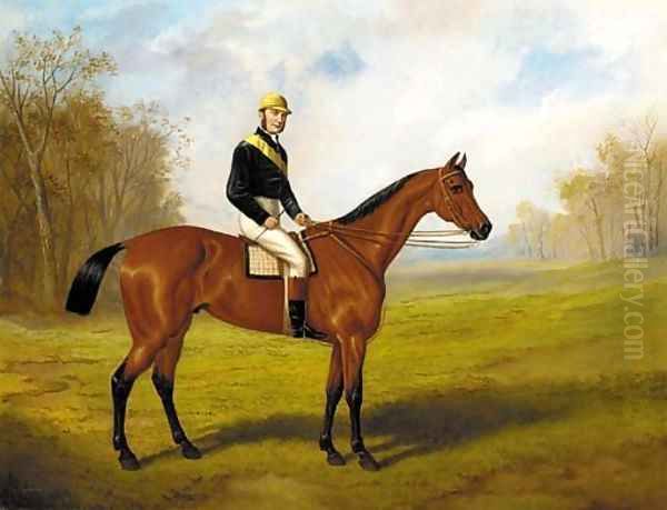 A racehorse with jockey up Oil Painting by Edward Benjamin Herberte