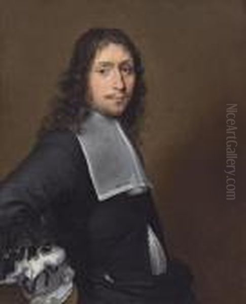 Portrait Of A Gentleman, Half-length, In A Black Doublet With A White Collar, And A Fly Oil Painting by Sebastian Bourdon