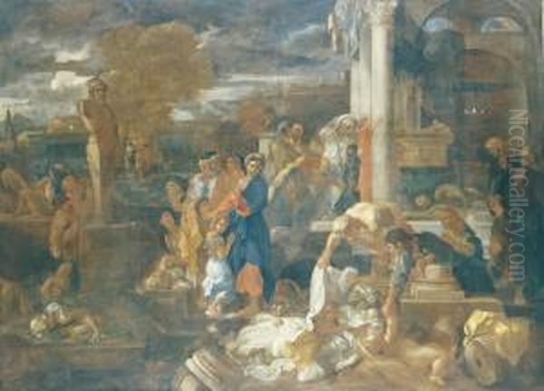 The Philistines Stricken After Looking Into The Ark Of The Covenant Oil Painting by Sebastian Bourdon