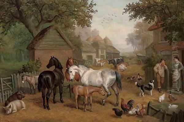 A rural farmyard Oil Painting by Edward Benjamin Herberte