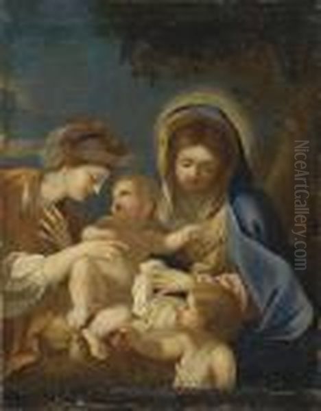 The Mystic Marriage Of Saint Catherine With The Infant Saint Johnthe Baptist Oil Painting by Sebastian Bourdon