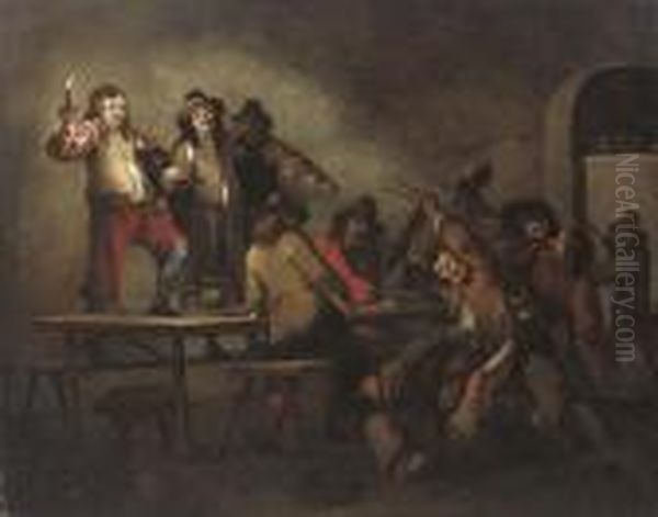 Soldiers Brawling In A Guardroom Oil Painting by Sebastian Bourdon