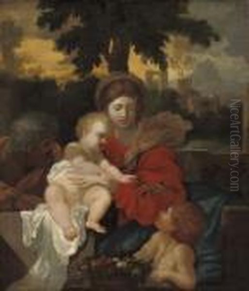 The Holy Family With The Infant Saint John The Baptist Oil Painting by Sebastian Bourdon