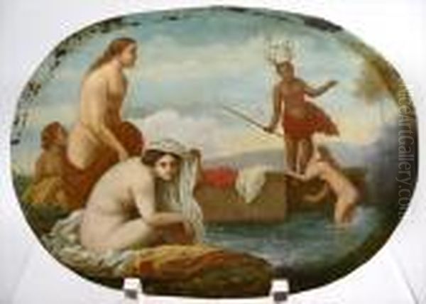 Mythological Bathers Surprised By Pan Oil Painting by Sebastian Bourdon