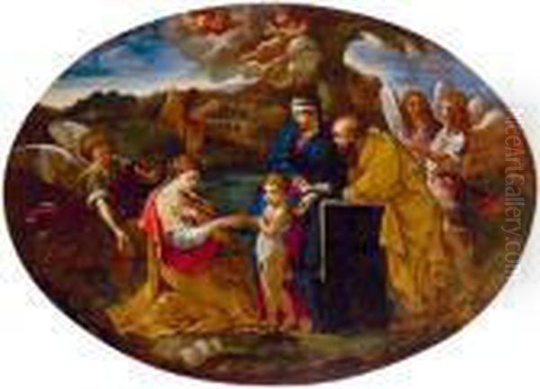 Lo Sposalizio Mistico Di Gesu Bambino Con Santa Caterina Oil Painting by Sebastian Bourdon