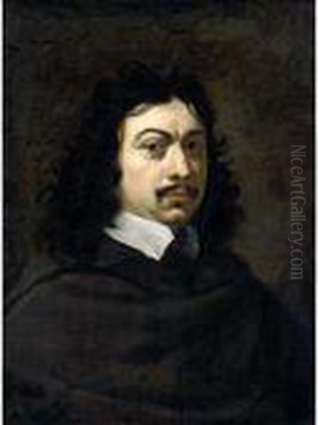 Portrait Of A Gentleman, Half Length, Wearing Black With A White Ruff Oil Painting by Sebastian Bourdon