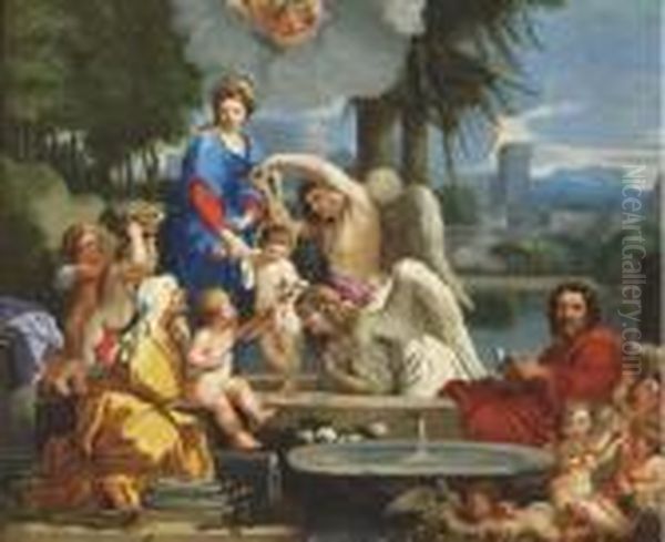 The Holy Family With Saint 
Elizabeth And Saint John The Baptist, In A Classical Landscape With 
Ruins Oil Painting by Sebastian Bourdon