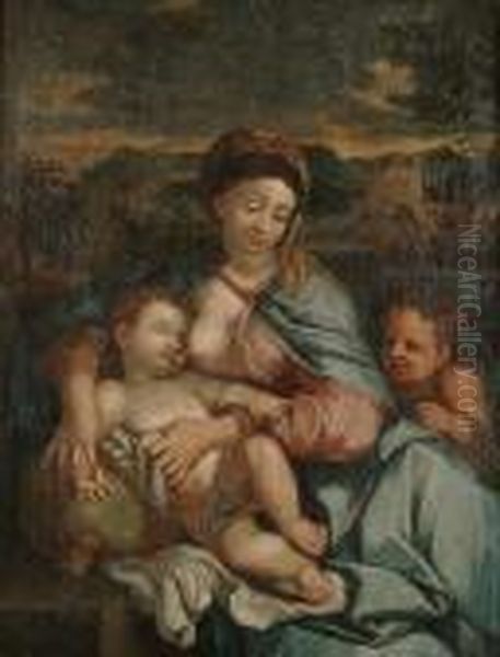 The Madonna And Child With The Infant Saint John The Baptist Oil Painting by Sebastian Bourdon