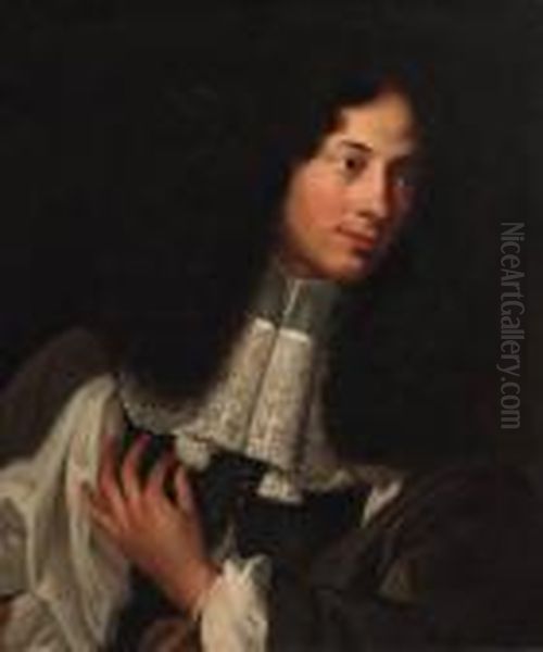 Portrait Of A Gentleman, 
Half-length, In A Grey Coat With Slashedsleeves And A Lace Jabot Oil Painting by Sebastian Bourdon