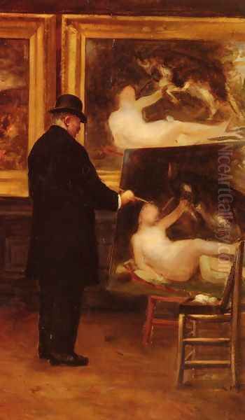 Autoportrait: Copiant Un Tableau De Bouguereau (Self Portrait: Copying A Painting By Bouguereau) Oil Painting by George Louis Hyon