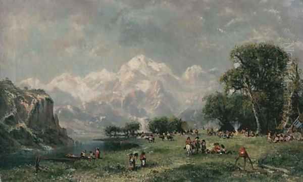 Sioux Encampment in the Rocky Mountains Oil Painting by Ramsome Gillet Holdredge