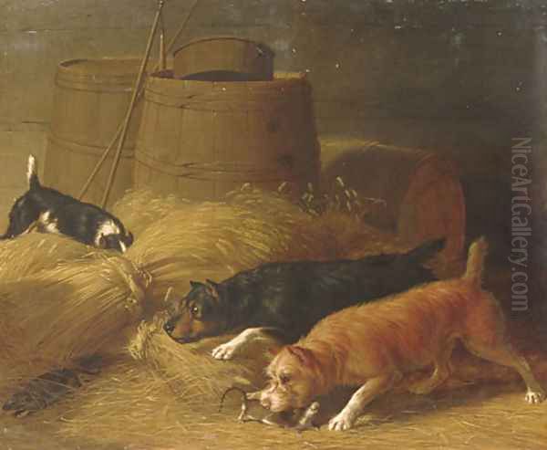 Rats amongst the Barley Sheaves Oil Painting by Thomas Hewes Hinckley