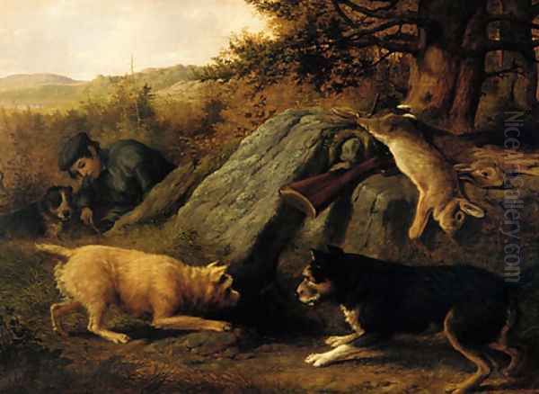 The Rabbit Hunters Oil Painting by Thomas Hewes Hinckley