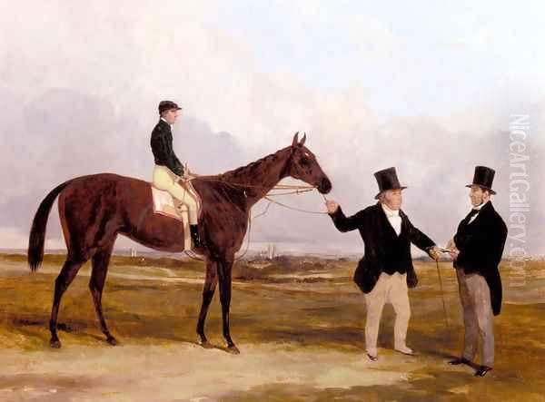 Mr. Martinson's Nancy With Job Marson, Jr. Up And The Trainer Job Marson, Sr. Oil Painting by Harry Hall