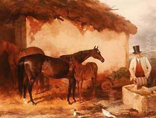 The Mare Perhaps with her foal Oil Painting by Harry Hall