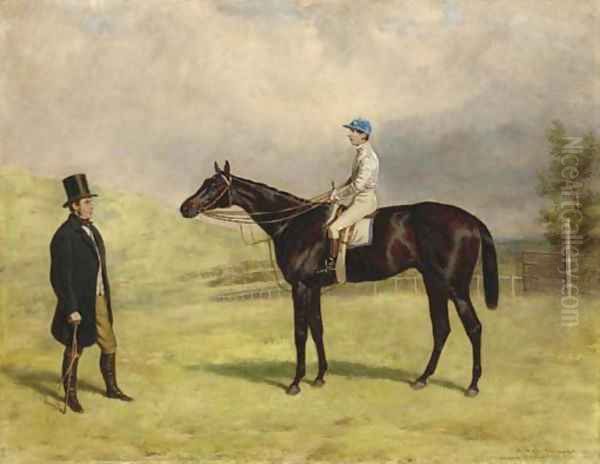 Bacchus, with jockey up, and his trainer Captain James Machell Oil Painting by Harry Hall