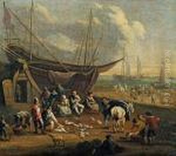 Hafenszene Mit Fischhandlern Oil Painting by Peeter Bout