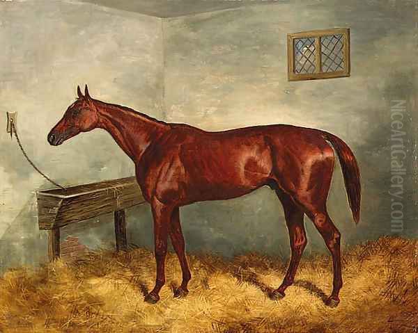 Thunderbolt, a chestnut racehorse in a stable Oil Painting by Harry Hall