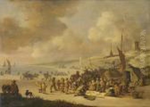 Marche Aux Poissons Sur La Plage De Scheveningen Oil Painting by Peeter Bout