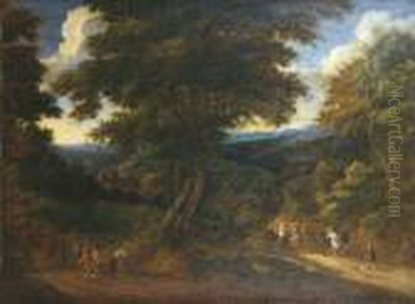 Cavaliers Sur Un Chemin Forestier Oil Painting by Peeter Bout