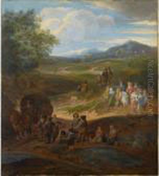 Other Properties
 

 
 
 

 
 A Landscape With Travellers And Two Horsemen On A Path, A Horse-drawn Wagon And Other Travellers To The Foreground Oil Painting by Peeter Bout