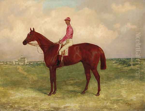 Hermit, a chestnut Racehorse, with John Daley up, at Epsom Oil Painting by Harry Hall