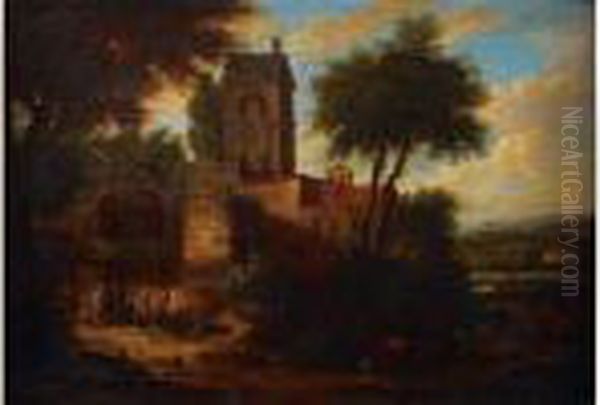 Paysans A L'entree Du Village Oil Painting by Peeter Bout