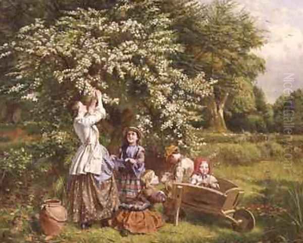 Collecting May Blossom Oil Painting by Thomas P. Hall