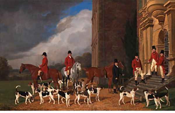 Sir John Cope with his Hounds on the Steps of Bramshill House, Hampshire Oil Painting by Edmund Havell Jnr.