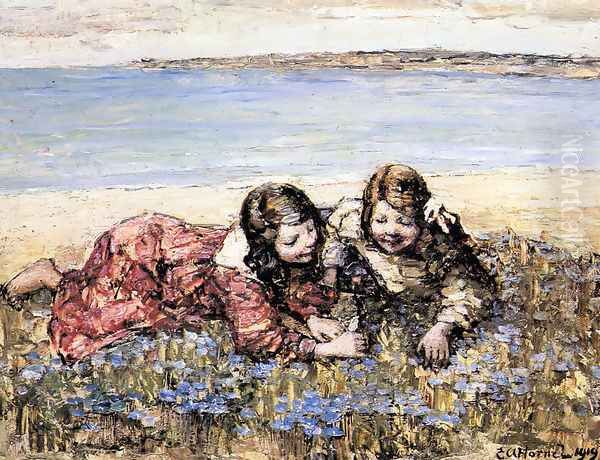 Gathering Flowers by the Seashore Oil Painting by Edward Atkinson Hornel