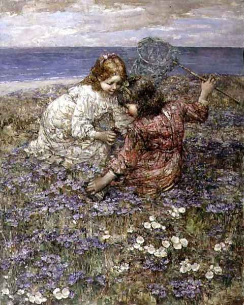 After the Butterfly Chase Oil Painting by Edward Atkinson Hornel