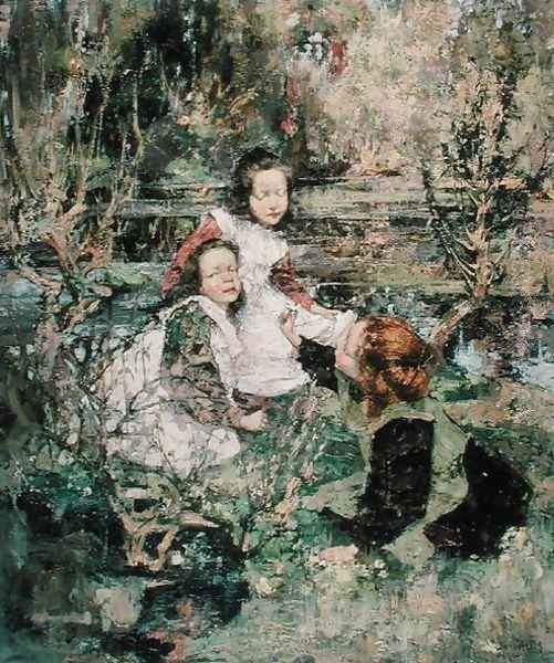 Gathering Primroses Oil Painting by Edward Atkinson Hornel